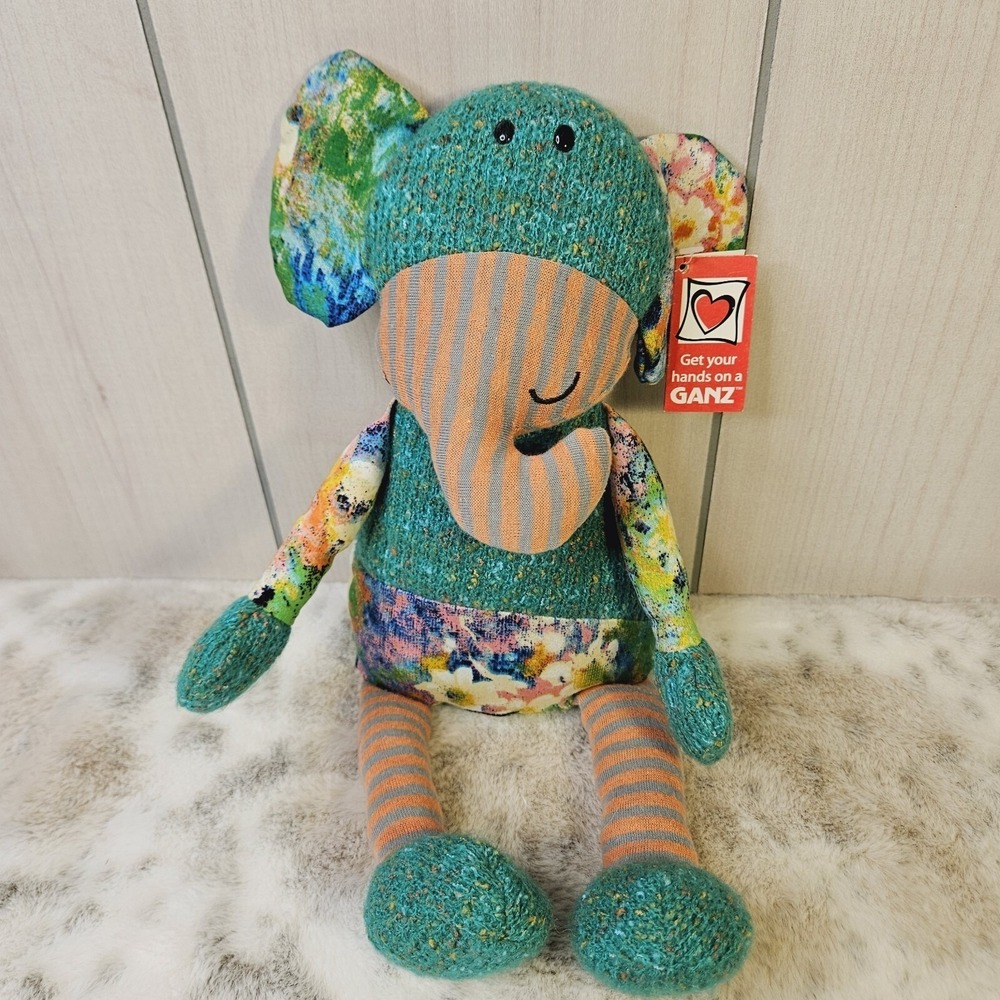 Ganz Kids Watermarks Elephant Stuffed Animal Plush Toy 15" H13002 Boho Nursey